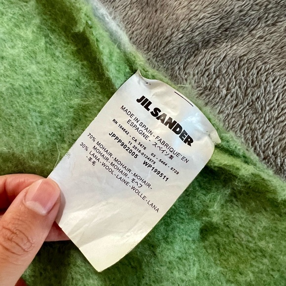 JIL SANDER Color Block Green Tan Blue Mohair Wool Warm Scarf - Picture 6 of 8